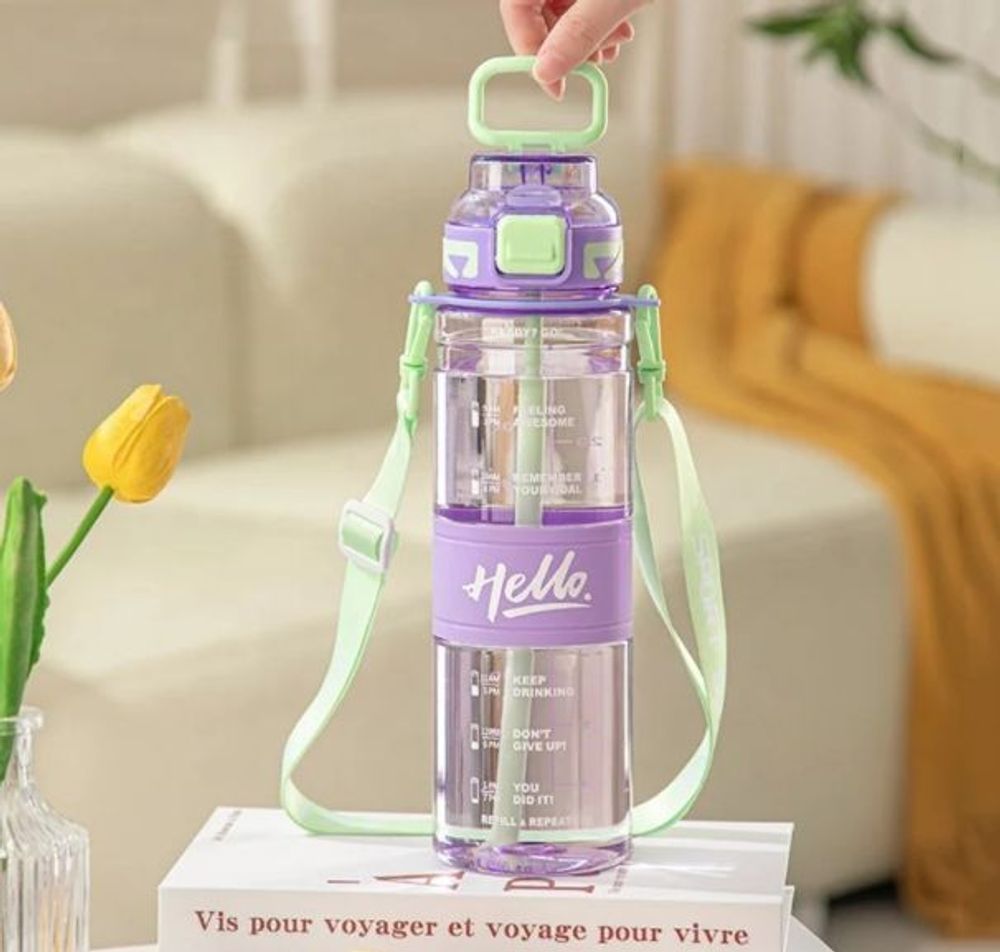 Bình Nhựa HELLO Có Dây Đeo 1000ml (THÙNG 60C)
