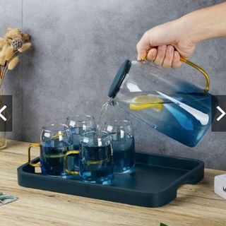 Bộ bình 2 cốc quai thủy tinh màu xanh chịu nhiệt cao( hàng đun được trên bếp)