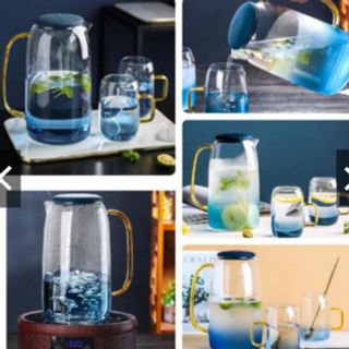 Bộ bình 2 cốc quai thủy tinh màu xanh chịu nhiệt cao( hàng đun được trên bếp)