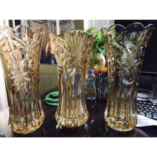 Lọ hoa thủy tinh màu vàng pha lê 25cm