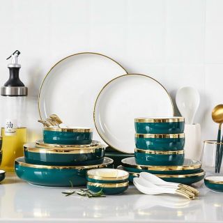 Bộ bát đĩa sứ viền vàng kiểu Hàn Quốc sang trọng ( bộ 26 chi tiết )