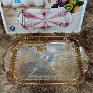 Khay thủy tinh chữ nhật vàng tiệp