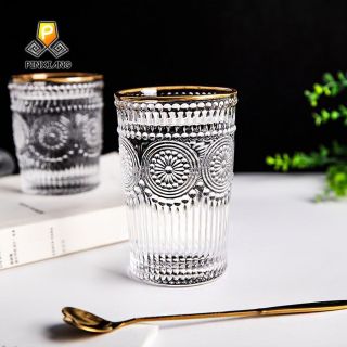 Bộ 6 cốc thuỷ tinh vintage, viền vàng, chịu nhiệt
