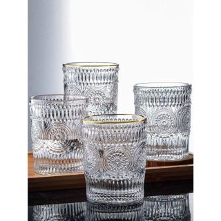 Bộ 6 cốc thuỷ tinh vintage, viền vàng, chịu nhiệt