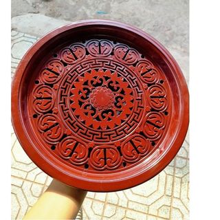 Khay trà nhựa tròn nâu giả gỗ 35cm