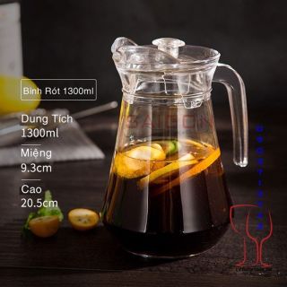 Bình ca thủy tinh rót nước dáng eo, tròn 1300ml