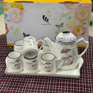 Bộ bình 6 cốc kèm khay sứ xương hàng cao cấp ( nhiều họa tiết )