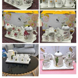 Bộ bình 6 cốc kèm khay sứ xương hàng cao cấp ( nhiều họa tiết )