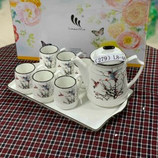 Bộ bình 6 cốc kèm khay sứ xương hàng cao cấp ( nhiều họa tiết )