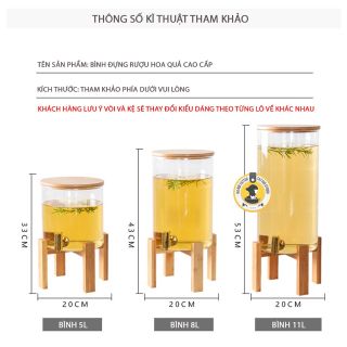 Bình Thủy Tinh Đựng Nước Sôi Nắp Gỗ Có Vòi Rót Kèm Kệ Gỗ