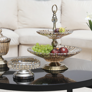 Khay mứt để hoa quả thuỷ tinh 2 tầng cao cấp Khay mứt để hoa quả thuỷ tinh 2 tầng cao cấp