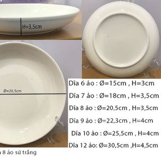 Đĩa ảo sâu sứ trắng 15.5cm , 17.5cm , 20cm , 22cm