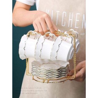 Bộ ấm trà cafe kèm đế đun nến bằng gốm sứ cao cấp phong cách Châu Âu