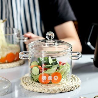Nồi Thủy Tinh Mini Trong Suốt Đa Dụng Cho Nhà Bếp, Nồi Súp, Bát Thủy Tinh Mì Ăn Liền Có Nắp Đậy Nồi Chịu Nhiệt