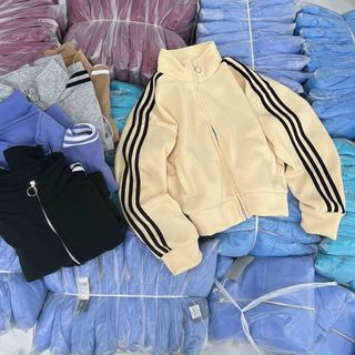 Áo khoác nỉ nam nữ form rộng ba sọc tay phong cách ulzzang unisex cổ trụ trơn Áo khoác nỉ nam nữ form rộng ba sọc tay phong cách ulzzang unisex cổ trụ trơn