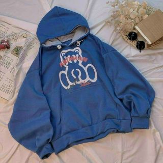 áo hoodie in andiman unisex tay phồng hình gấu siêu xinh.