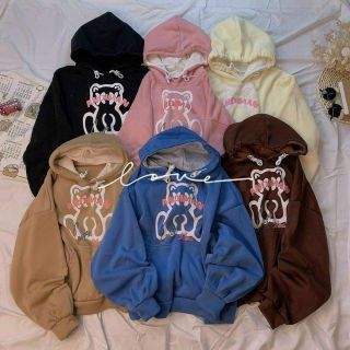 áo hoodie in andiman unisex tay phồng hình gấu siêu xinh.
