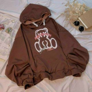 áo hoodie in andiman unisex tay phồng hình gấu siêu xinh.