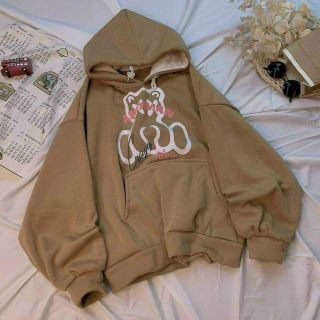 áo hoodie in andiman unisex tay phồng hình gấu siêu xinh.