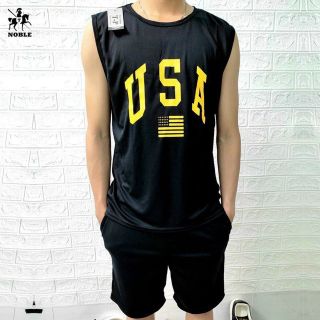 Bộ thể thao unisex nam tập gym, mặc nhà mát mẻ cotton thoáng mát in USA