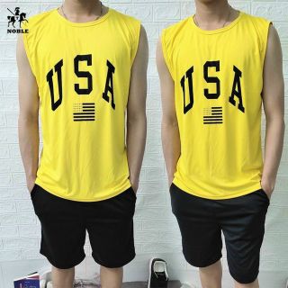 Bộ thể thao unisex nam tập gym, mặc nhà mát mẻ cotton thoáng mát in USA