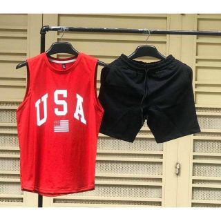 Bộ thể thao unisex nam tập gym, mặc nhà mát mẻ cotton thoáng mát in USA