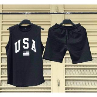Bộ thể thao unisex nam tập gym, mặc nhà mát mẻ cotton thoáng mát in USA