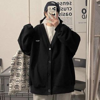 Áo Cardigan nỉ Unisex form rộng - áo khoác nỉ bông dài tay cổ tròn năng động logo thêu Áo Cardigan nỉ Unisex form rộng - áo khoác nỉ bông dài tay cổ tròn năng động logo thêu