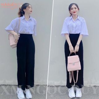 Áo sơ mi trắng nữ tay lỡ form rộng kiểu áo sơ mi nữ basic có túi mặc đi làm công sở học sinh sinh viên đều đẹp Áo sơ mi trắng nữ tay lỡ form rộng kiểu áo sơ mi nữ basic có túi mặc đi làm công sở học sinh sinh viên đều đẹp