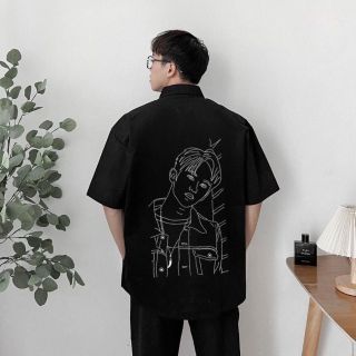 Áo Sơ Mi Tay Lỡ Nam Nữ Form Rộng Unisex In họa tiết chân dung người Chất Liệu Da lộn Mịn Mát Áo Sơ Mi Tay Lỡ Nam Nữ Form Rộng Unisex In họa tiết chân dung người Chất Liệu Da lộn Mịn Mát