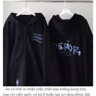Áo Khoác Dây Kéo Nỉ Lót Bông In Chữ DEROR Chạy kansai form Unisex Áo Khoác Dây Kéo Nỉ Lót Bông In Chữ DEROR Chạy kansai form Unisex