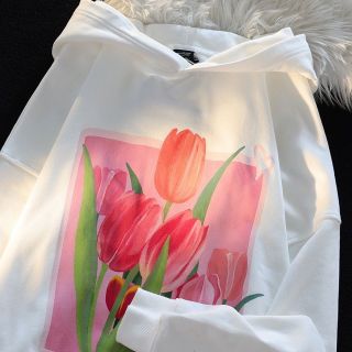 ￼ Áo Hoodie In Họa tiết hoa tulip Phong Cách Hàn Quốc .