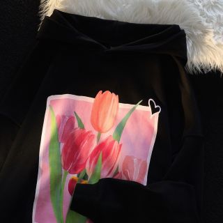 ￼ Áo Hoodie In Họa tiết hoa tulip Phong Cách Hàn Quốc .