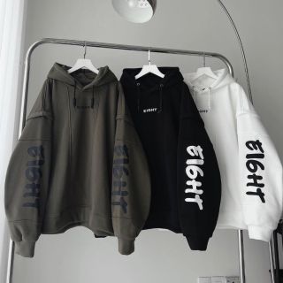 ￼Áo Hoodie Nỉ Lót Bông Tay Nối EIGHT Form Rộng Unisex.