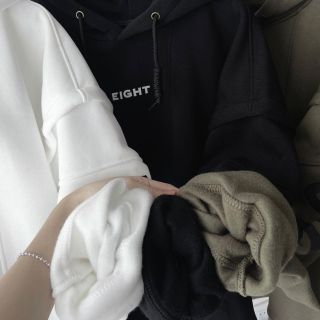 ￼Áo Hoodie Nỉ Lót Bông Tay Nối EIGHT Form Rộng Unisex.