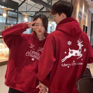 Áo hoodie đỏ Noel Unisex form rộng hoạ tiết merry christmas, chất nỉ bông mềm mịn mát.