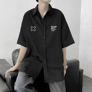 Áo sơ mi na. tay lỡ chất lụa mịn, logo in RABBIT WORD, hàng đẹp Áo sơ mi na. tay lỡ chất lụa mịn, logo in RABBIT WORD, hàng đẹp