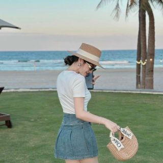 Sét 3 món áo thun gân tăm kèm váy jean,freesize dưới 55kg