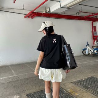 Áo thun babytee đính nơ trước ngực xinh xắn chất thun cotton xịn