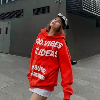 Áo hoodie UNISEX in nổi GOOD VIBES BEST IDEAS chất nỉ mịn mát, tay phồng, nón 2 lớp