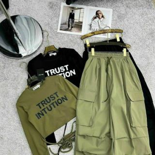 Set áo Croptop tay dài chất thun tăm + quần jogger tuyết mưa dày dặn freesize dưới 55kg