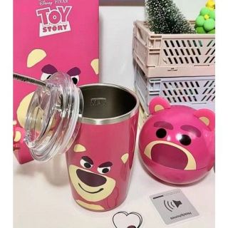 Cốc giữ nhiệt gấu hồng lotso có ống hút inox ( THÙNG 50C)