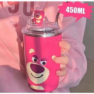 Cốc giữ nhiệt gấu hồng lotso có ống hút inox ( THÙNG 50C)