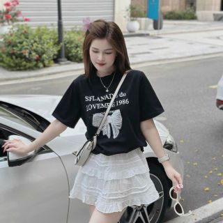 Set Bộ Đồ Nữ Áo Thun in Hình Nơ Mix Chân Váy Bèo 2 Lớp Chấm Hạt Ngọc Kèm Quần Trong Set Bộ Đồ Nữ Áo Thun in Hình Nơ Mix Chân Váy Bèo 2 Lớp Chấm Hạt Ngọc Kèm Quần Trong