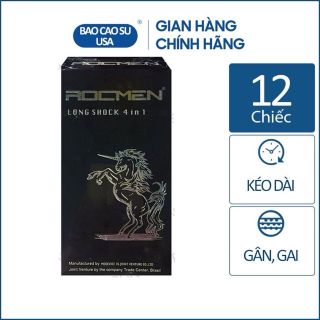 Bao cao su Rocmen đen Long Shock 4 in 1 kéo dài thời gian ( Hộp 12 cái) Bao cao su Rocmen đen Long Shock 4 in 1 kéo dài thời gian ( Hộp 12 cái)
