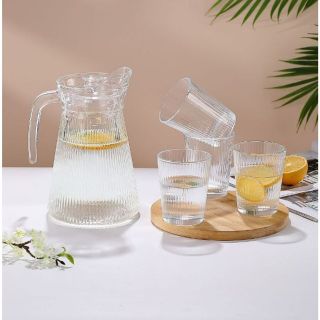 Bộ bình đựng nước uống thủy tinh kèm 6 cốc sọc tăm ( THÙNG 6B)