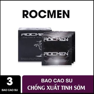 Bao cao su Gân Gai Kéo dài thời gian Rocmen Đen - Hộp 3 chiếc Bao cao su Gân Gai Kéo dài thời gian Rocmen Đen - Hộp 3 chiếc