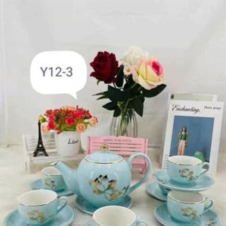 Bộ Ấm Chén Đĩa Kê Sứ Xanh Y12-10, Y12-3 (THÙNG 12B)