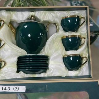 Bộ Ấm Chén Đĩa Kê Sứ Chỉ Vàng Xanh 14-3 ( THÙNG 12B)