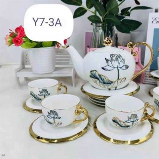 Bộ Ấm Chén Đĩa Kê Sứ Trắng CC Y7-3A ( THÙNG 10B)
